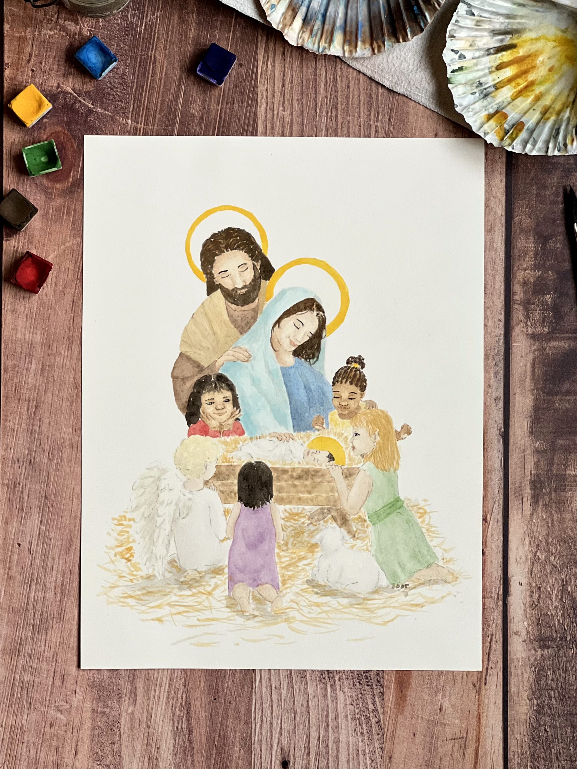 Aquarelle “La Joie de la Nativité” - Oeuvre originale et unique
