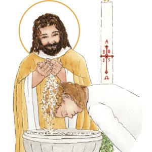 image baptême catholique femme blonde aquarelle