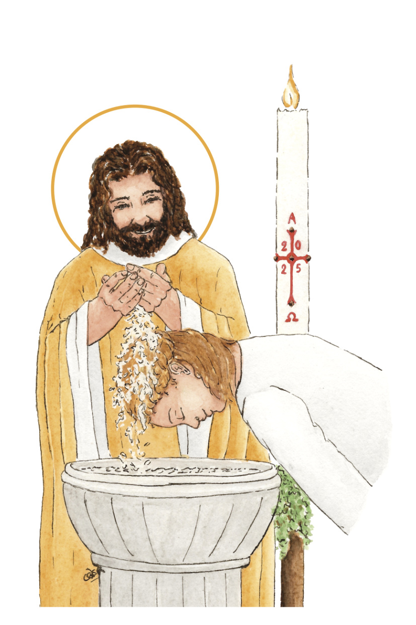 image baptême catholique femme blonde aquarelle