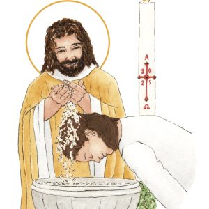 image baptême catholique femme brune aquarelle