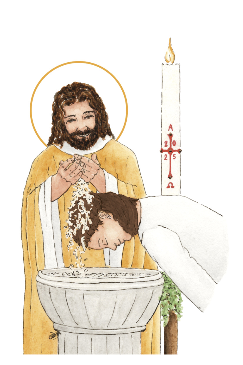image baptême catholique femme brune aquarelle