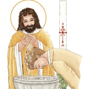 image baptême catholique homme blond aquarelle