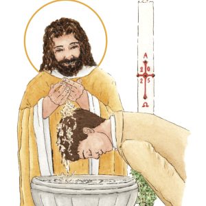 image baptême catholique homme brun aquarelle