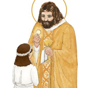 image première communion fille brune aquarelle