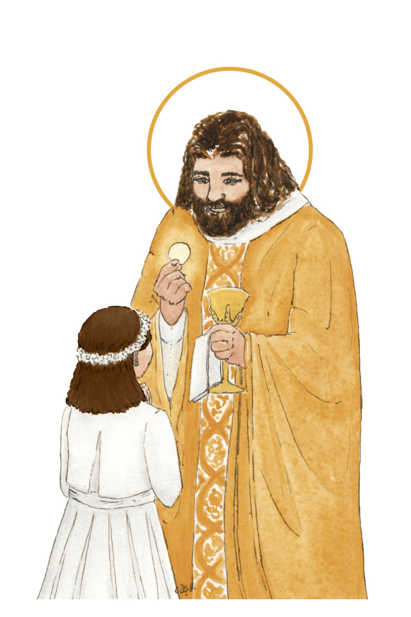 image première communion fille brune aquarelle