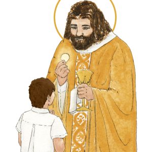 image première communion garçon brun aquarelle