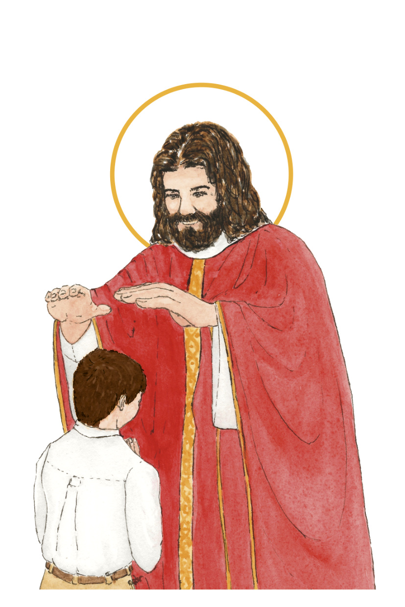 image confirmation catholique garçon brun aquarelle