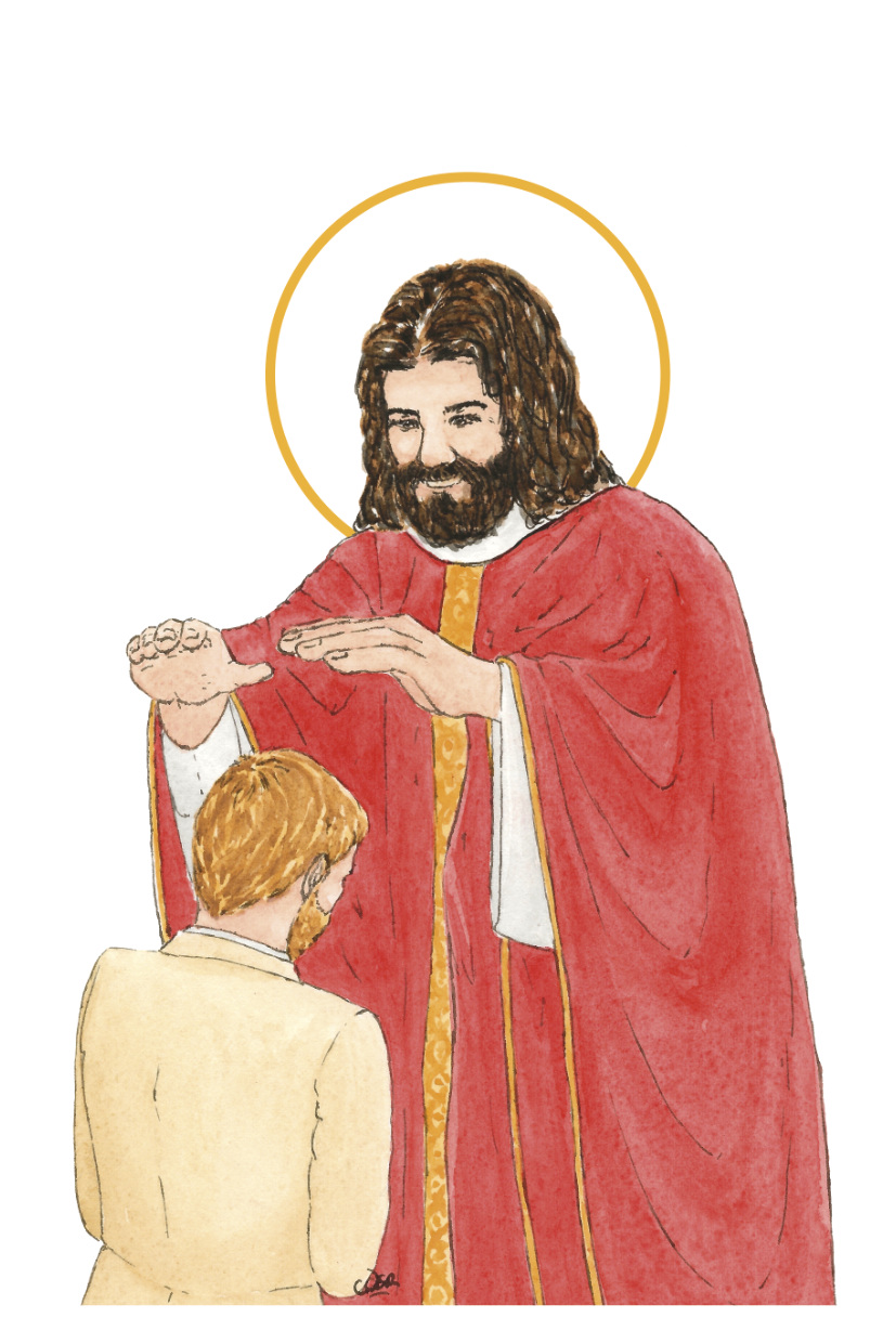 image confirmation catholique homme blond aquarelle