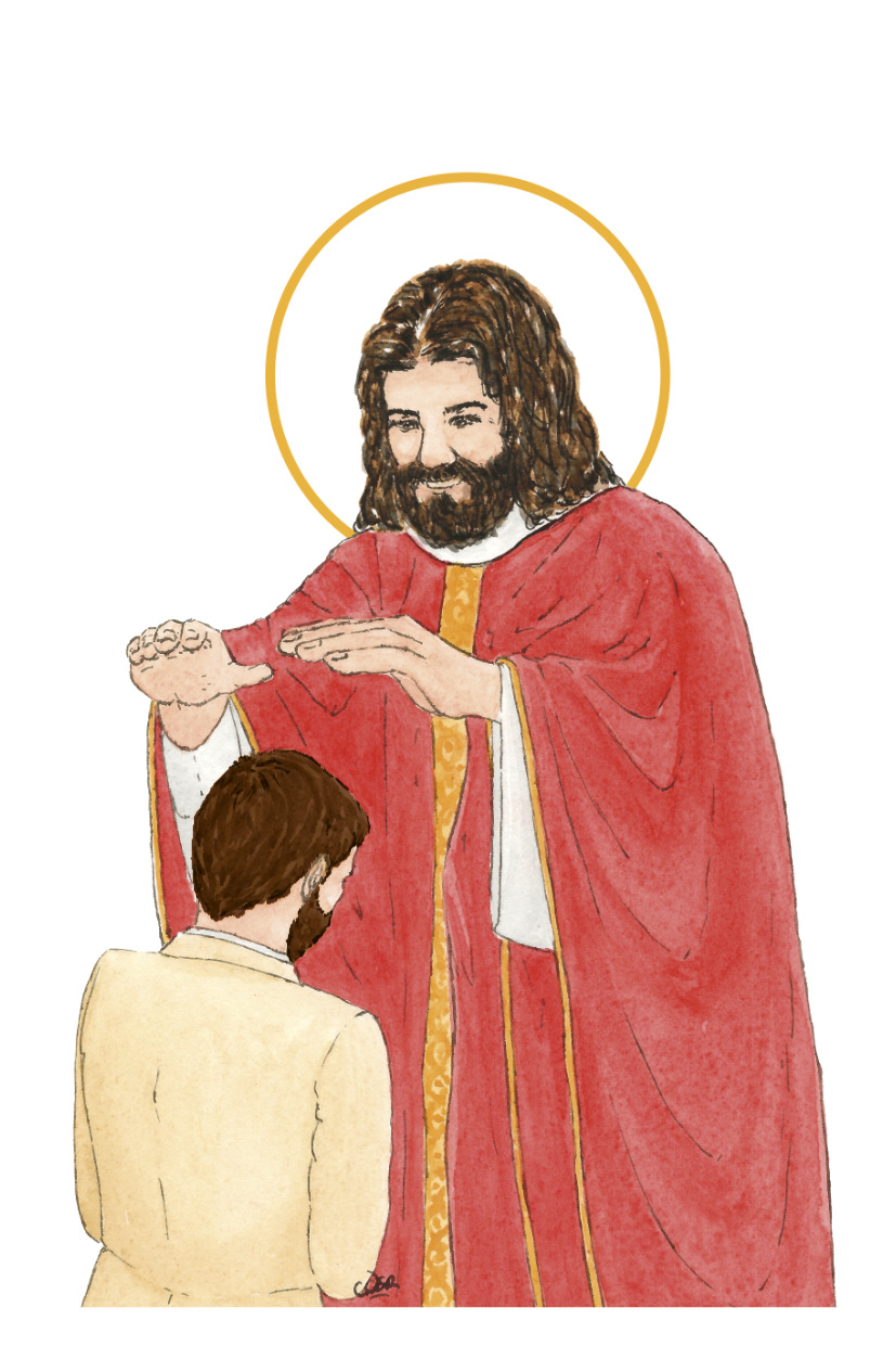 image confirmation catholique homme brun aquarelle