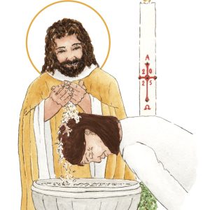 image baptême catholique femme cheveux teints aquarelle