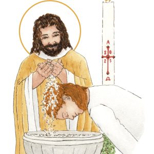 image baptême catholique femme rousse aquarelle