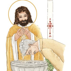 image baptême catholique homme cheveux gris aquarelle