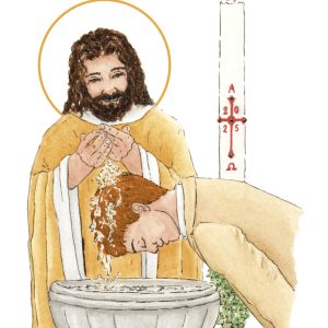 image baptême catholique homme roux aquarelle