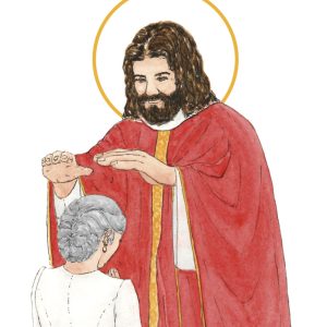 image confirmation catholique femme cheveux gris aquarelle
