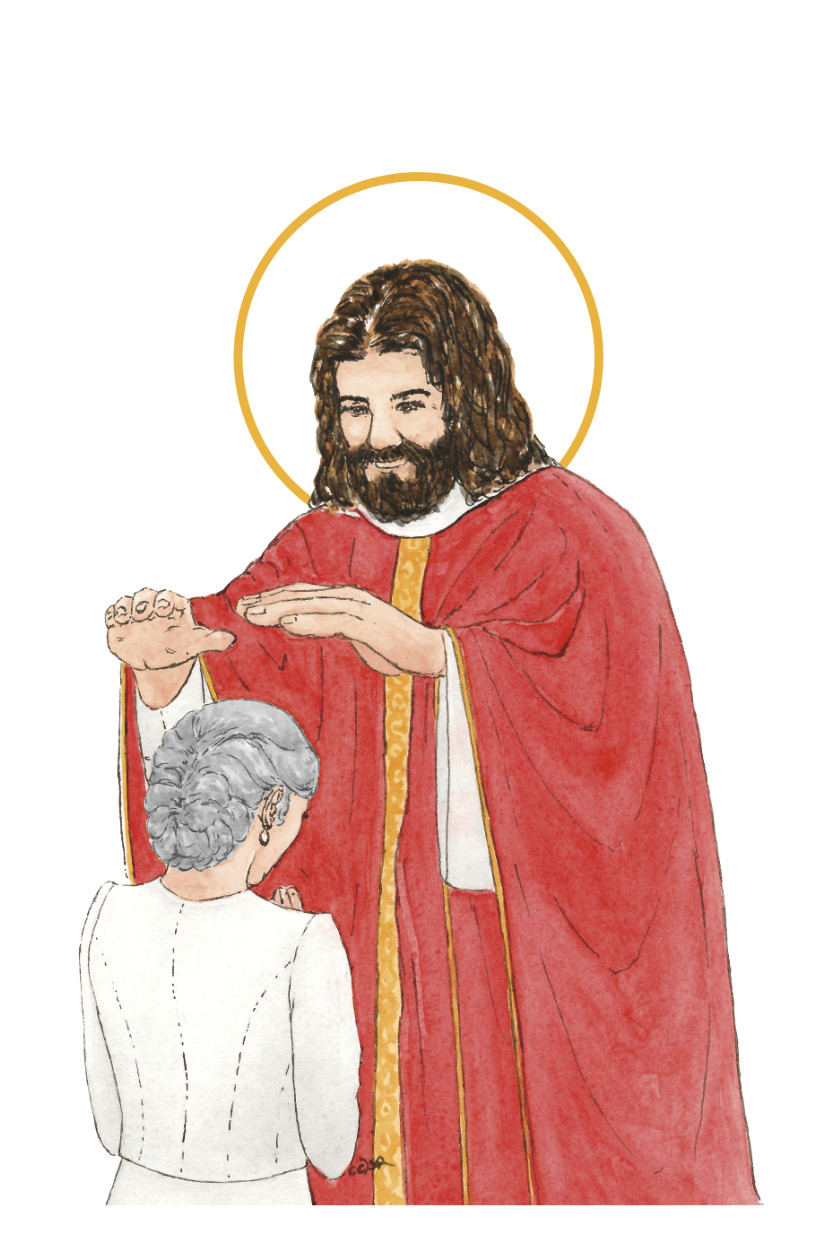 image confirmation catholique femme cheveux gris aquarelle