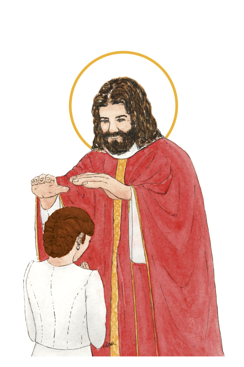 image confirmation catholique femme cheveux teints aquarelle