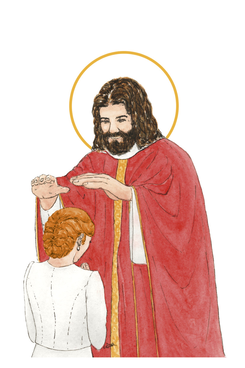 image confirmation catholique femme rousse aquarelle