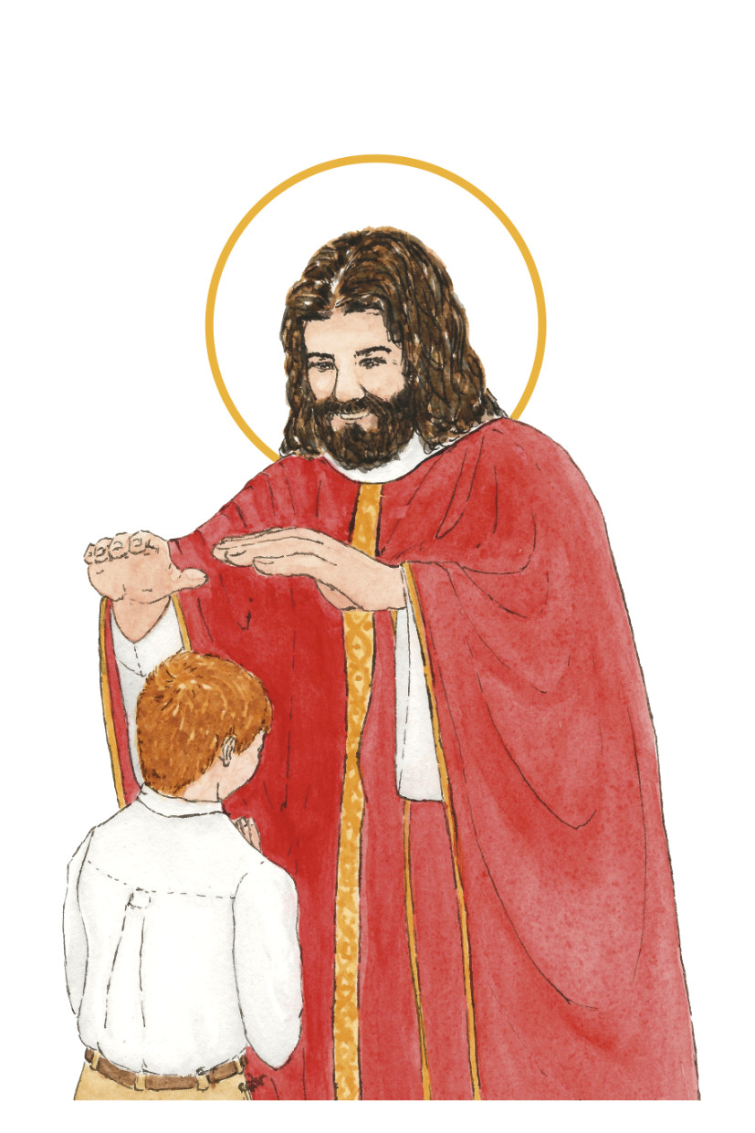 image confirmation catholique garçon roux aquarelle