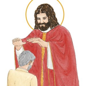 image confirmation catholique homme cheveux gris aquarelle