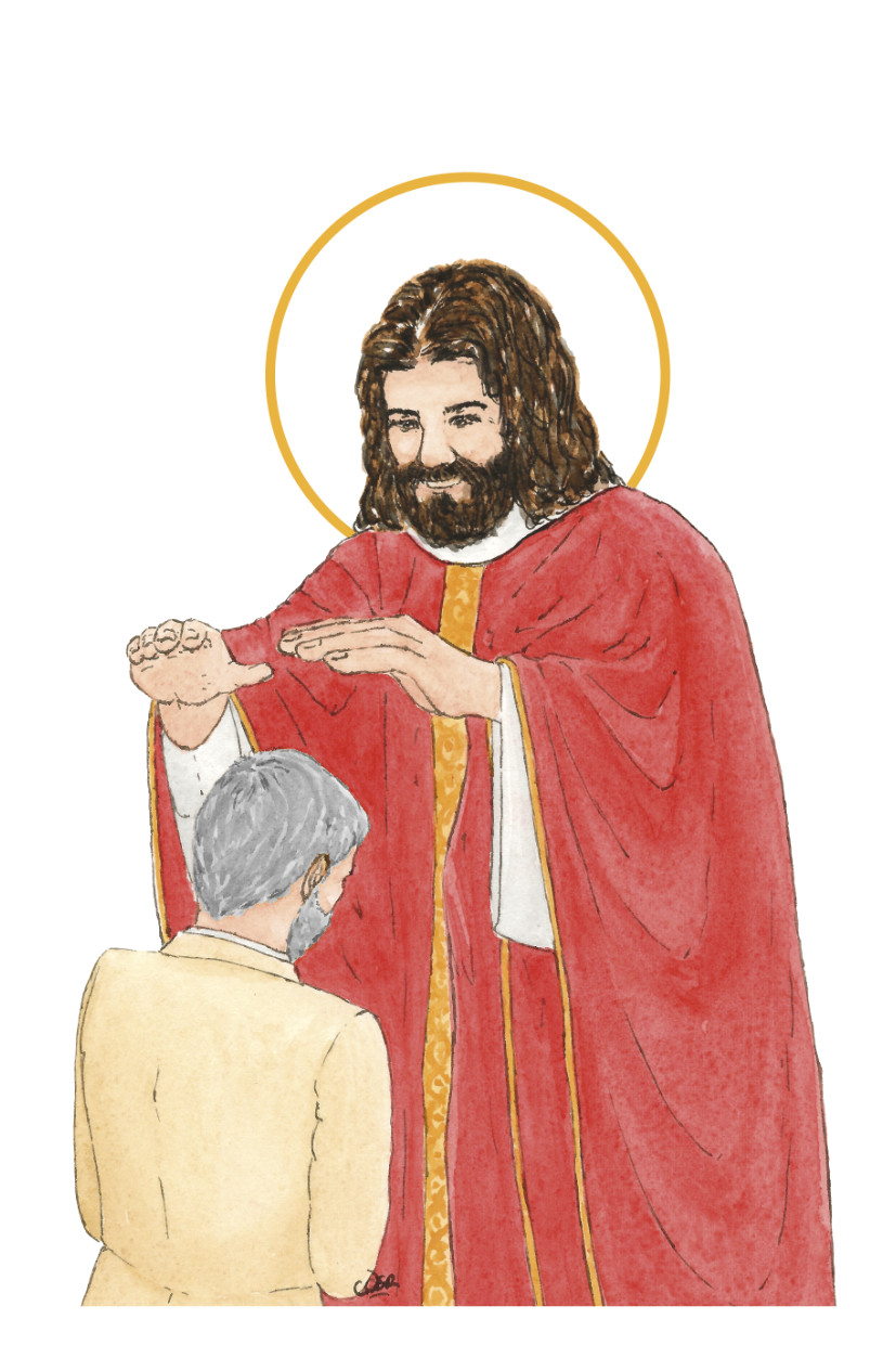 image confirmation catholique homme cheveux gris aquarelle
