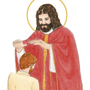 image confirmation catholique homme roux aquarelle