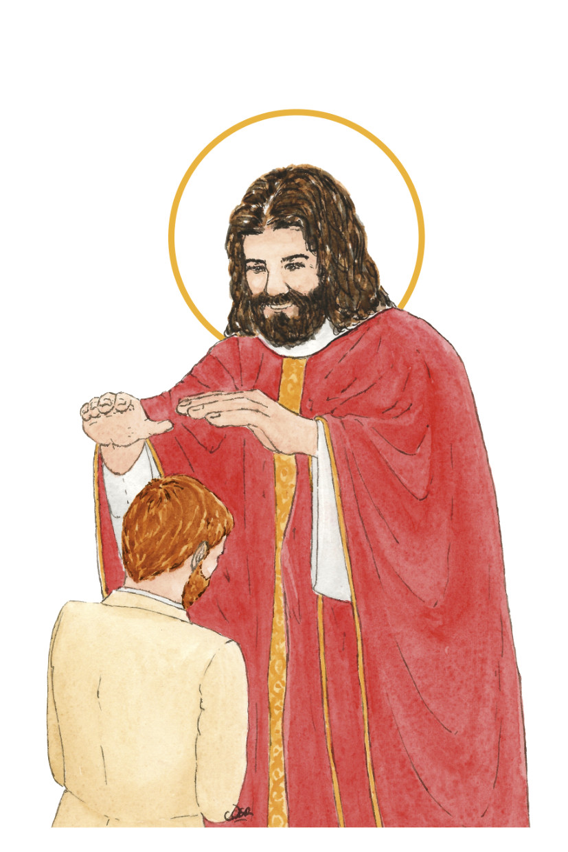 image confirmation catholique homme roux aquarelle