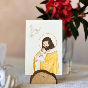 image baptême catholique bébé dans les bras de Jésus aquarelle