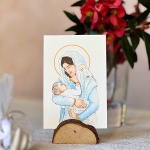 image baptême catholique bébé dans les bras de la vierge marie aquarelle