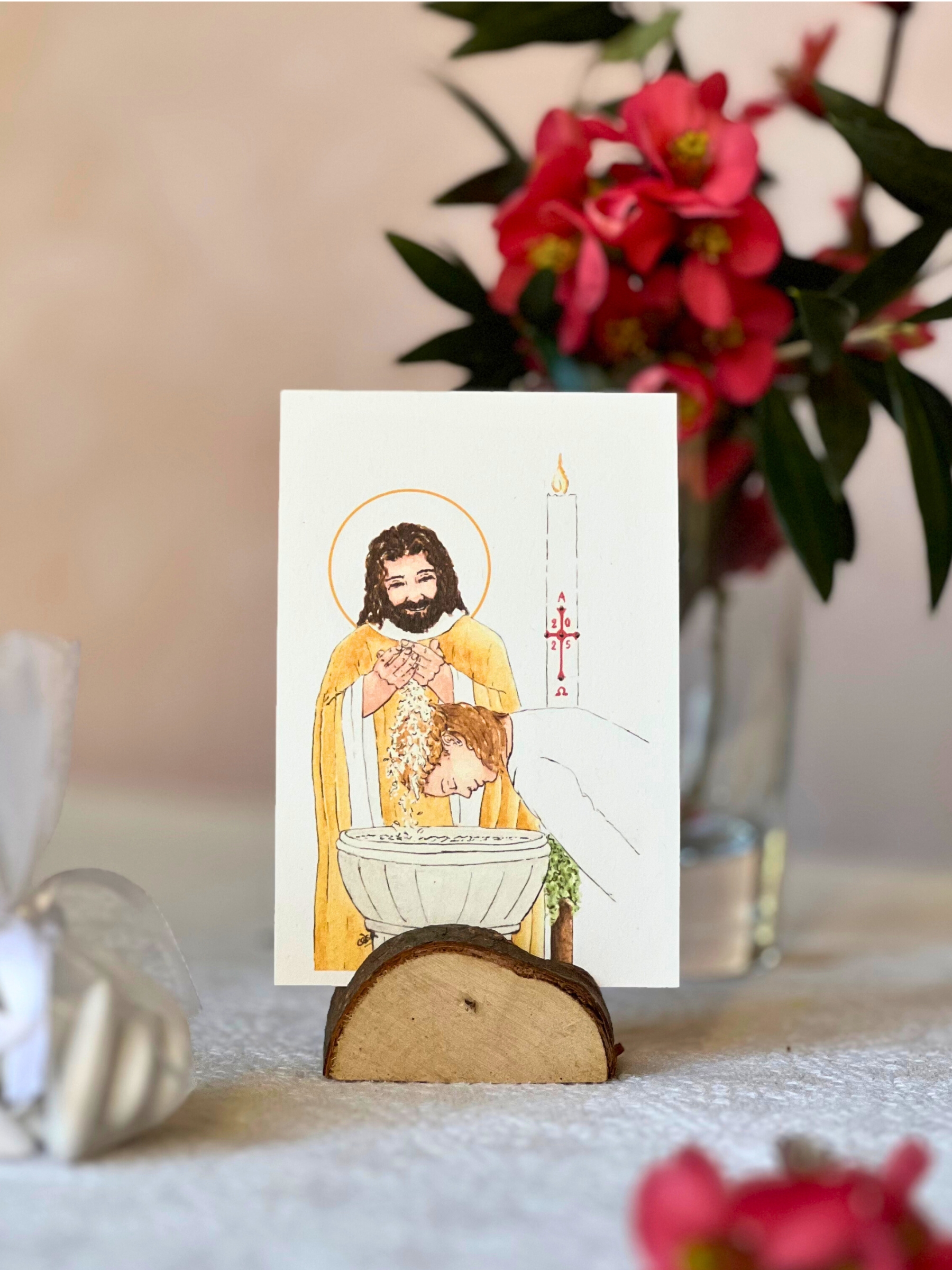 image baptême catholique femme blonde aquarelle