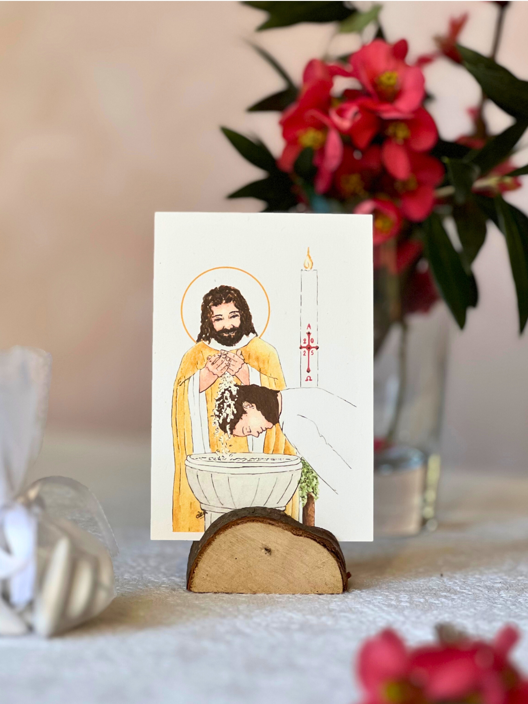 image baptême catholique femme brune aquarelle