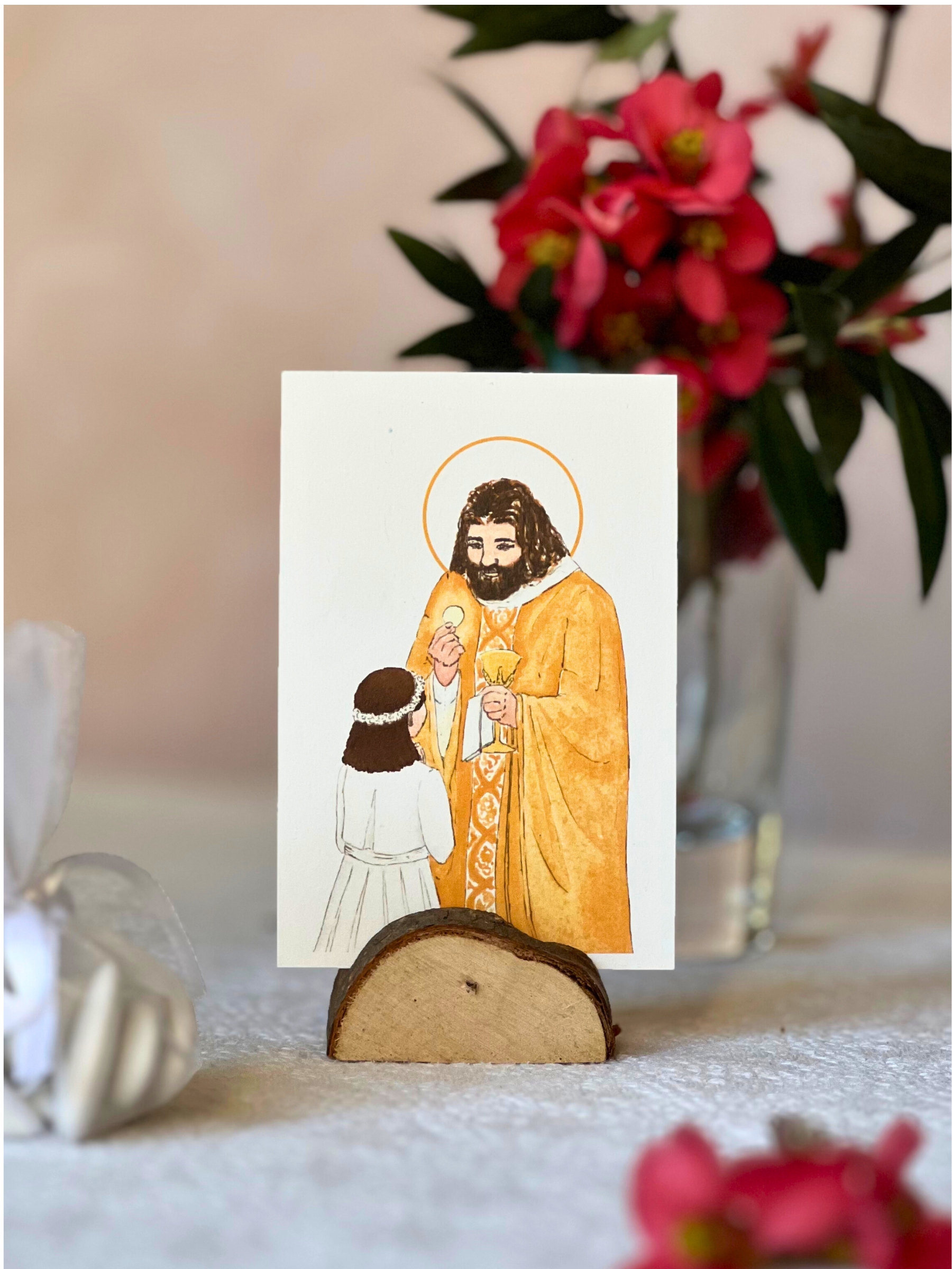 image première communion fille brune aquarelle