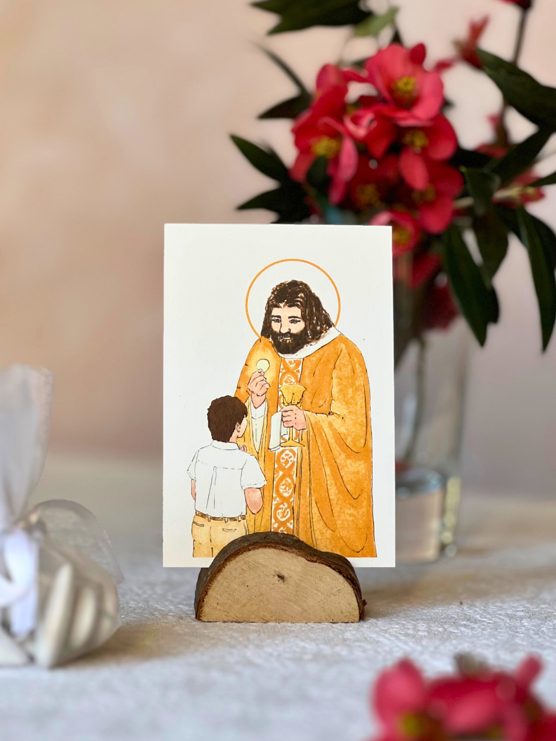 image première communion garçon brun aquarelle