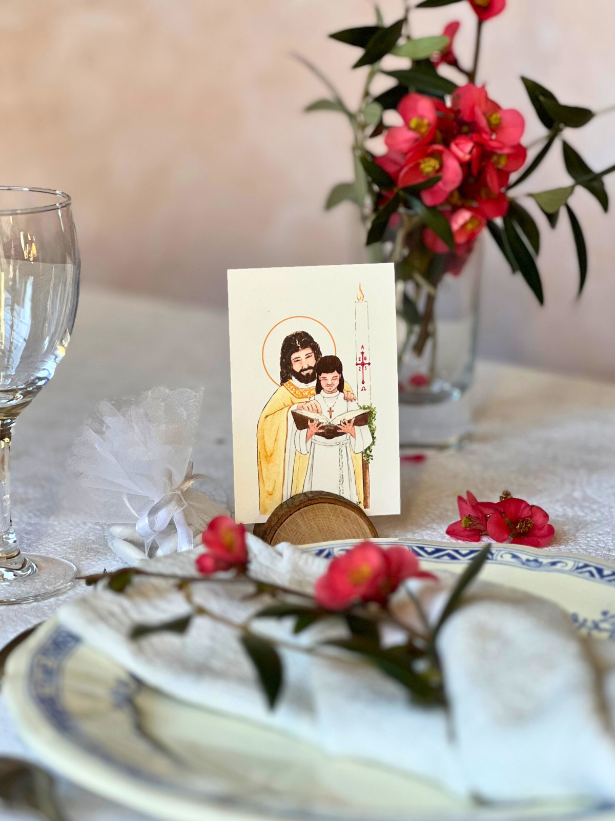 image profession de foi fille brune aquarelle
