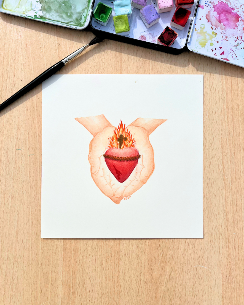 Aquarelle du Coeur Sacré de Jésus qu'Il nous offre avec Amour