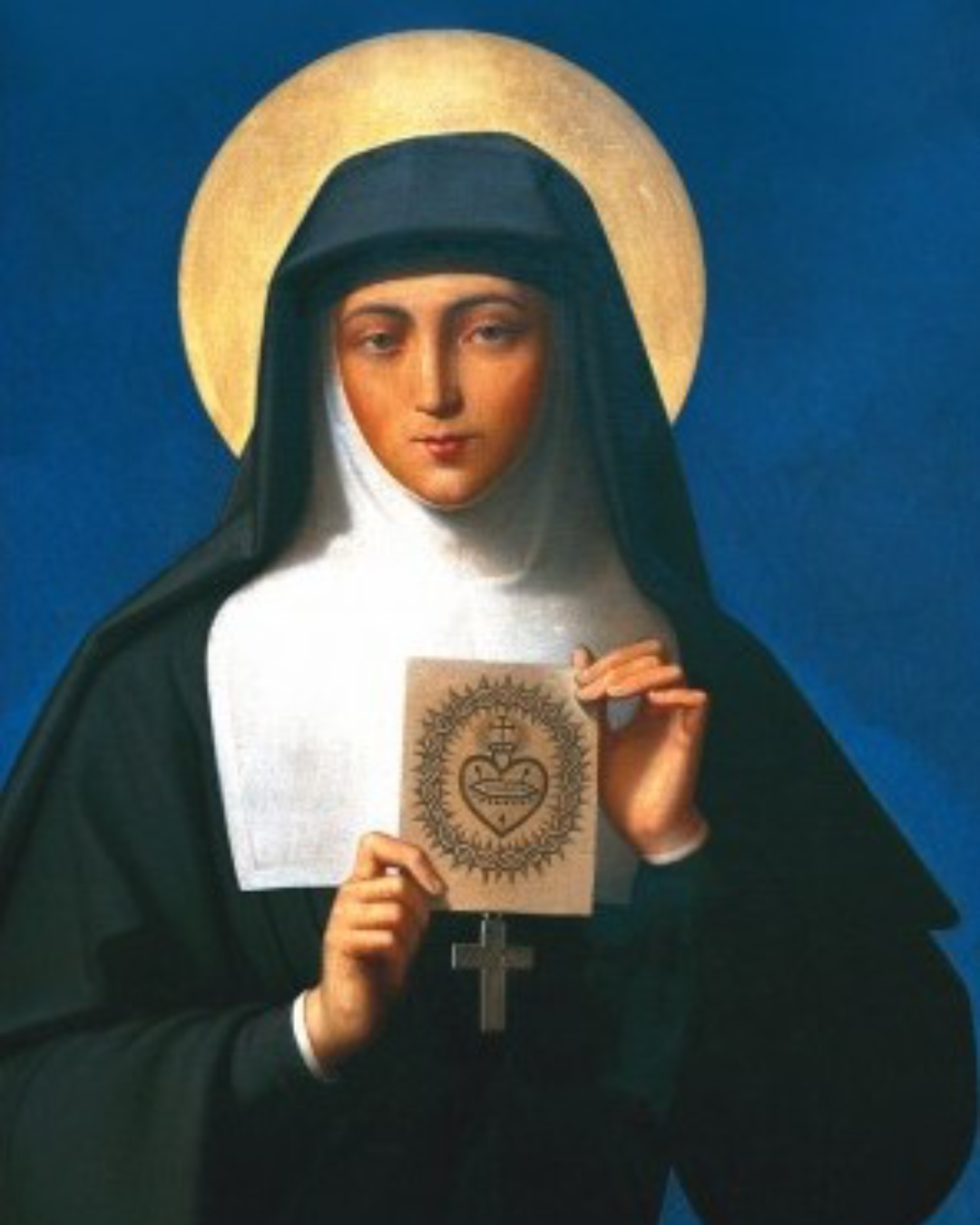 Sainte Marguerite-Marie Alacoque tenant une image du Coeur Sacré de Jésus