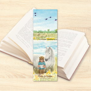 marque-page fillette et sa jument Camargue