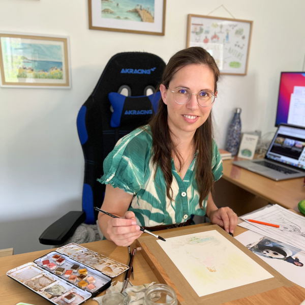 caroline peignant à l'aquarelle