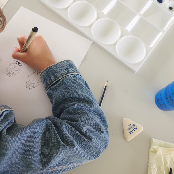 cours d'aquarelle enfant près de Craon - dessin en cours