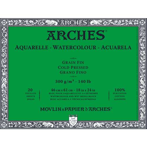 bloc papier aquarelle Arches grain fin 300g matériel débutant